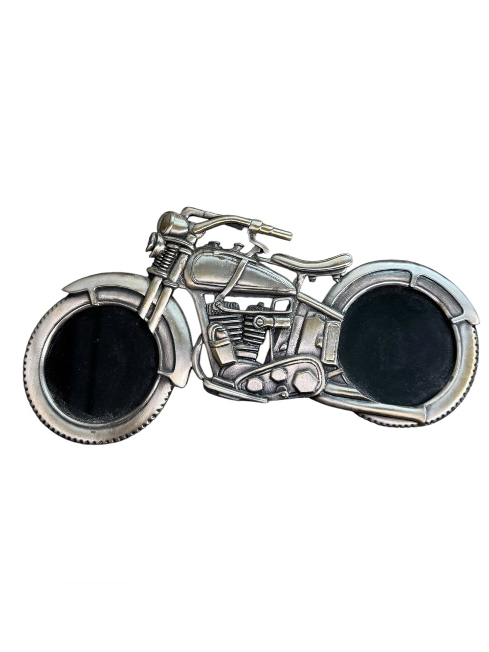 Vintage ESC Pewter Motorcycle Dual Photo Frame 9in Biker Gift Man Cave Decor